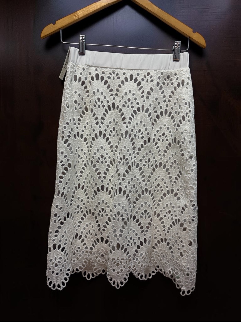 NWT CUPSHE Boho White Eyelet Lace Straight Skirt Size Small